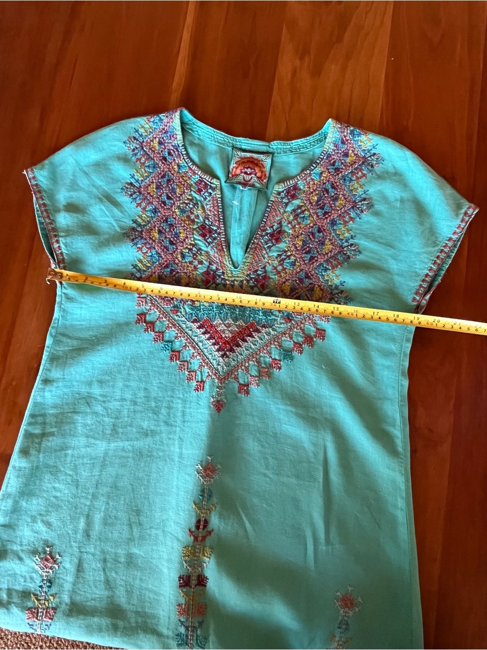 Johnny Was Turquoise Embroidered V‑Neck Dress / Tunic - XS - NWOT - Picture 4 of 5